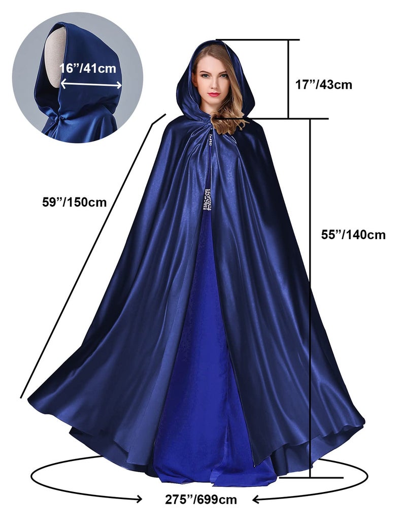 BEAUTELICATE Women's Wedding Hooded Cape Bridal Cloak Poncho Full Length Navy Blue - Image 5